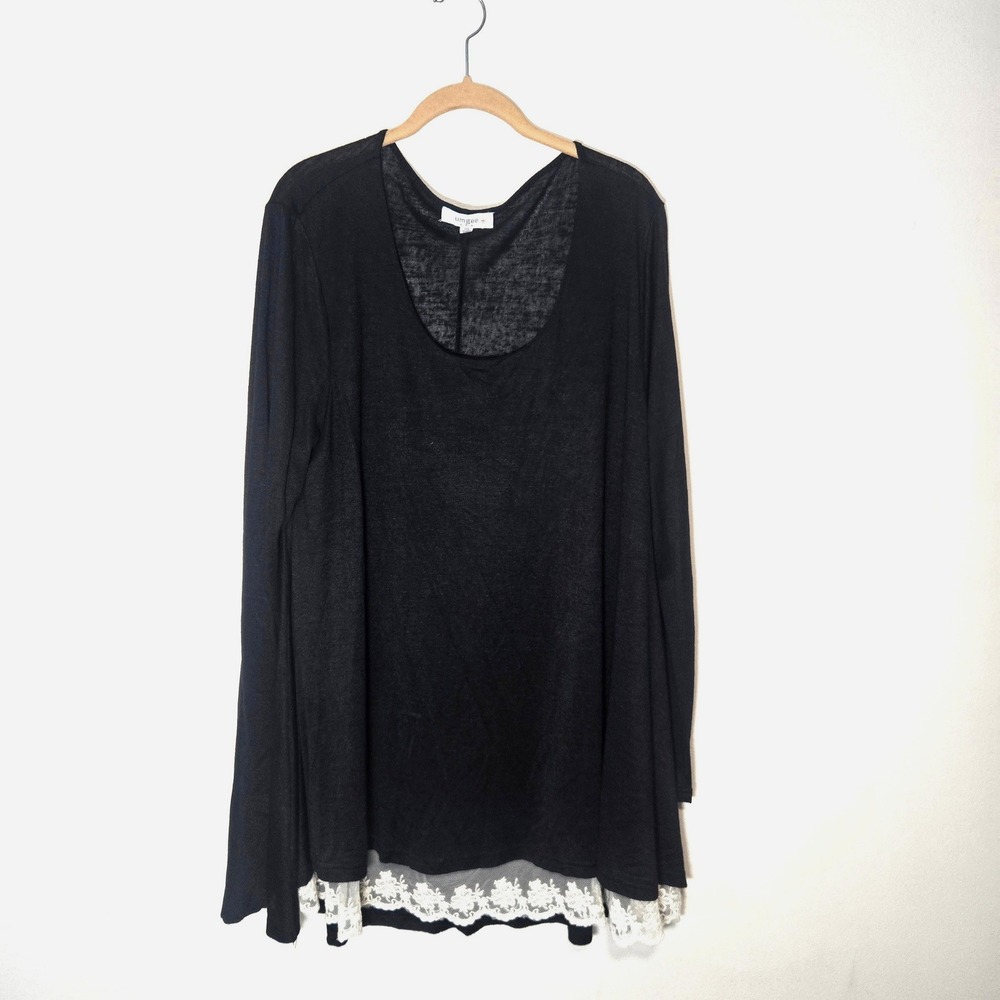 Umgee Tunic Top Womens 2XL Black Long Sleeve Lace Trim A-Line Scoop Neck WB5433